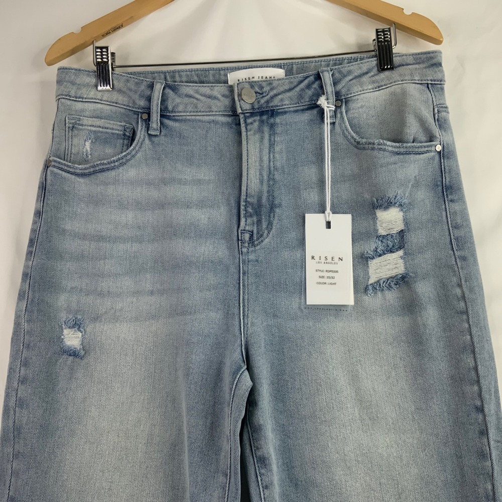 Risen Jeans Los Angeles High Rise Distressed Straight Leg Light Wash 15/32 - Picture 4 of 10